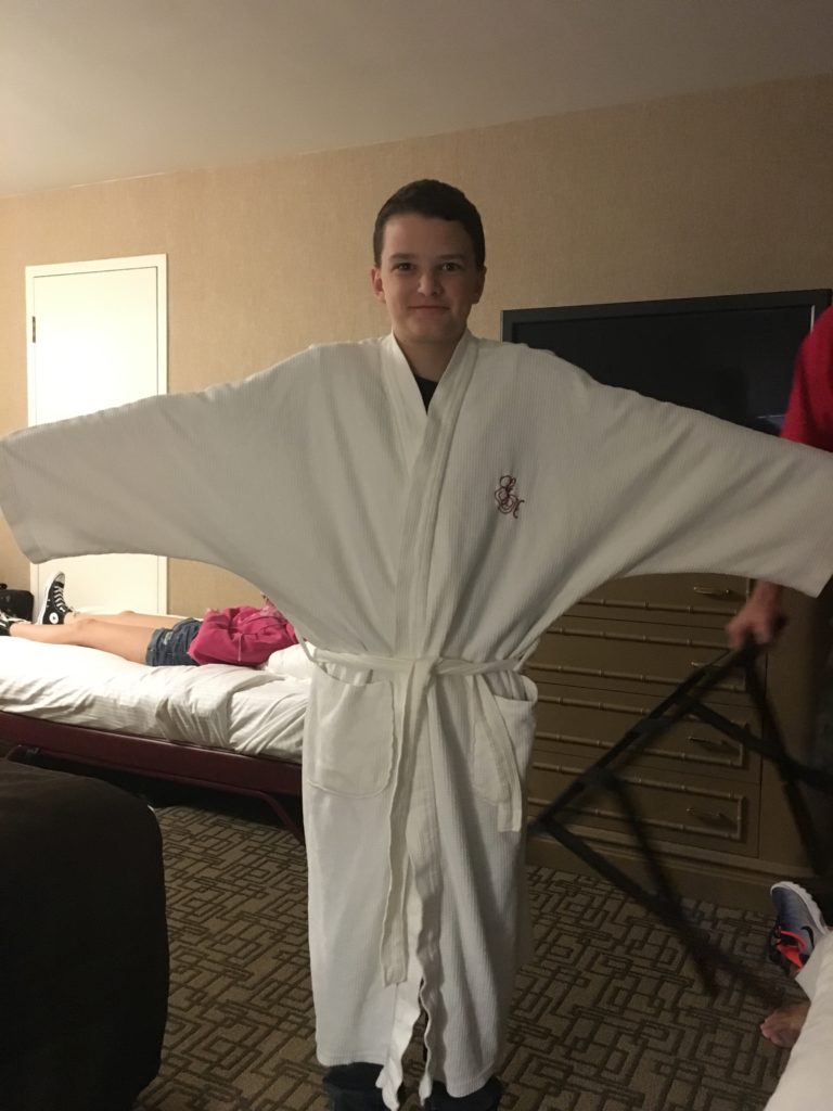 Max had to try out the robes at the Golden Nugget