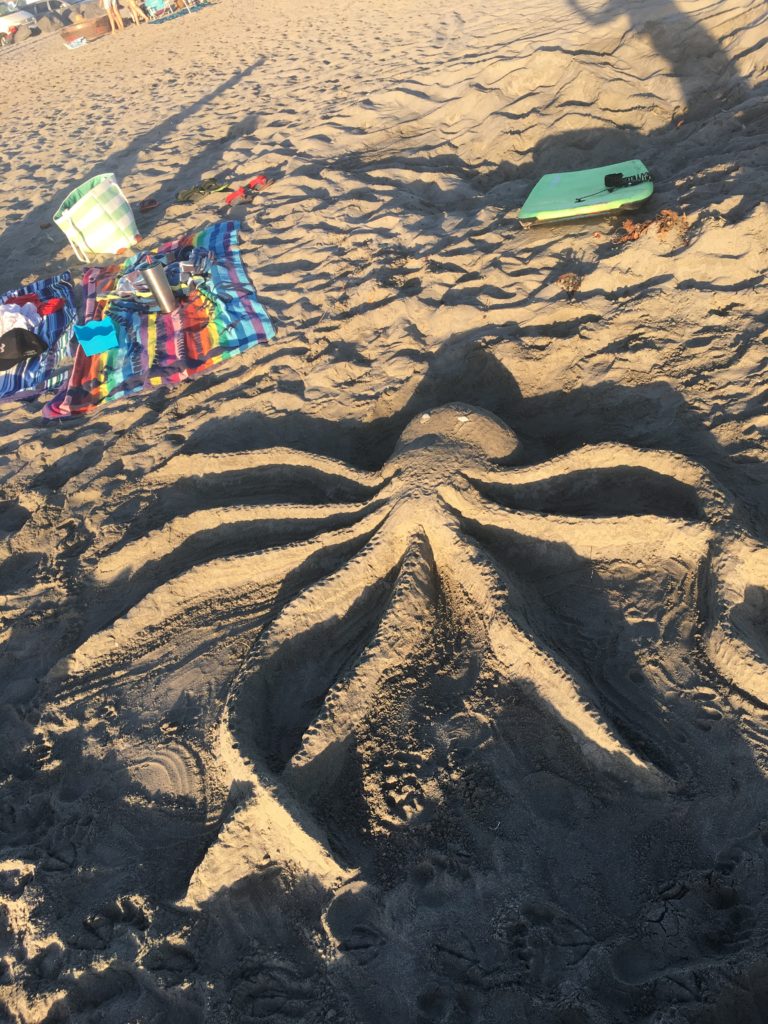 We love to make sand creations when we are on the beach.