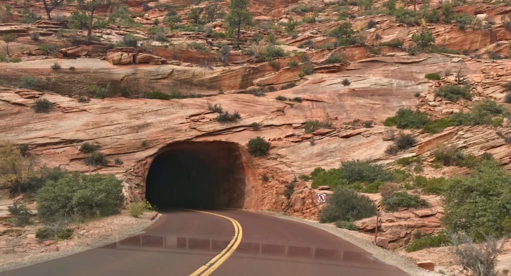 one of the long tunnels in the mountains near Zion NP